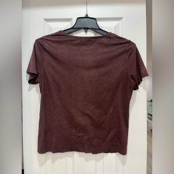Vero Moda Plum Purple Faux Suede Short Sleeve Blouse Size L Soft Glam - Picture 3 of 4